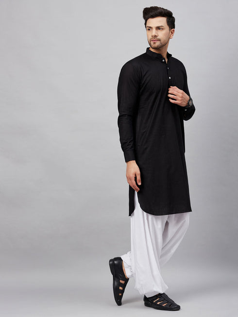 Men's Black Cotton Blend Pathani Suit Set